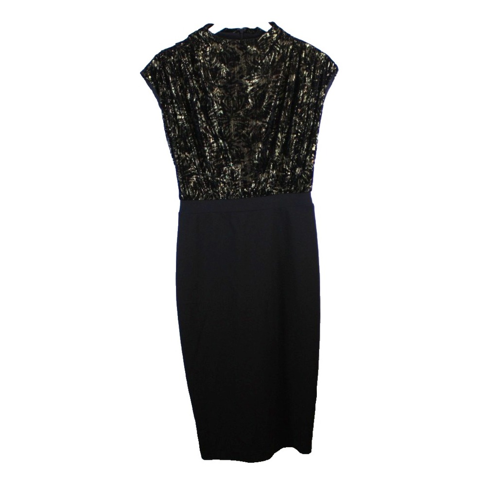 Express Dress Womens Size Small Black Gold Crushed Velvet Career Evening Office